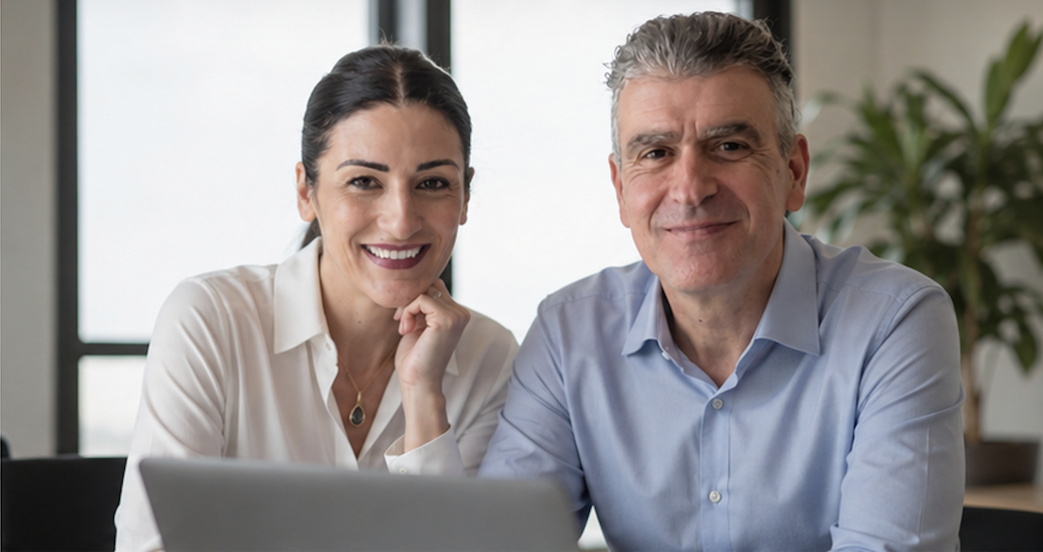 The two LocalLeadSignal founders at their laptop in the company office